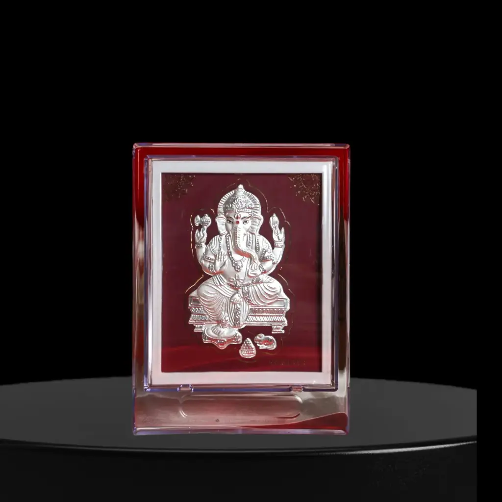 999 Pure Silver Ganesh Idol Coin With Premium Display Stand