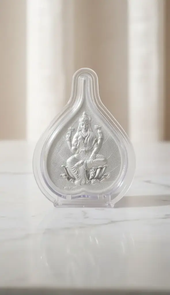 999 Pure Silver Lakshmi Ji Idol Coin With Premium Display Paan Stand