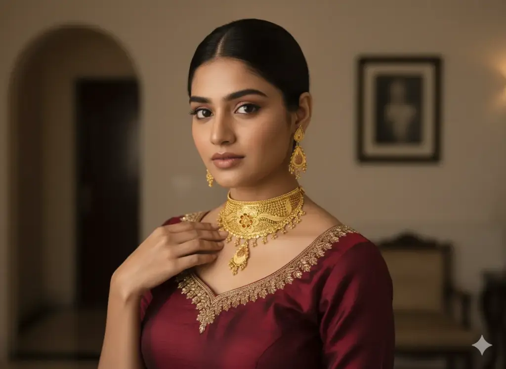 24K Gold Plated Floral Choker Necklace Set