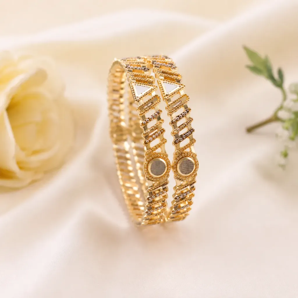24K Gold Polish CNC Designer Bangles