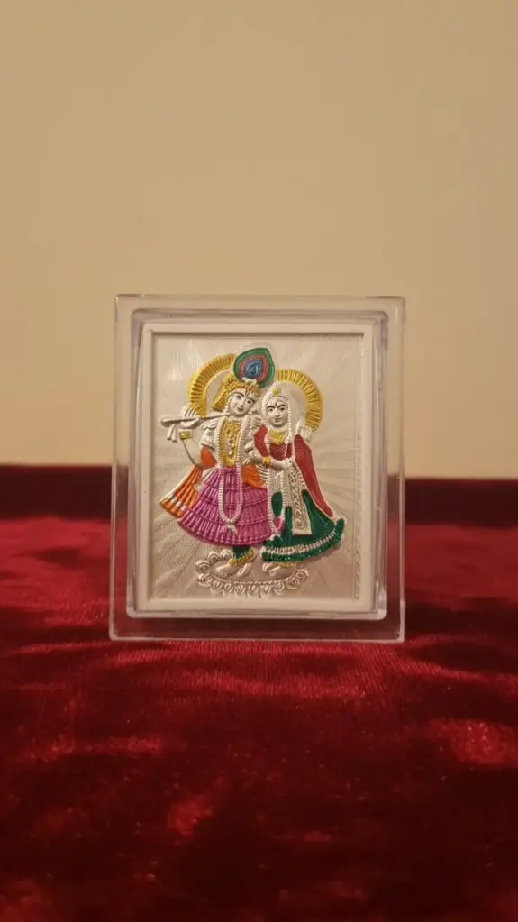 999 Pure Silver Radha, krishna Idol Coin With Premium Display Stand