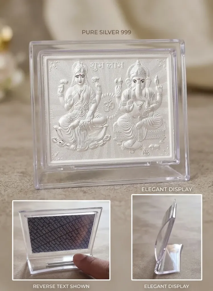 [AGSL999LG001] 999 Pure Silver Lakshmi ,Ganesh Idol Coin With Premium Display Stand