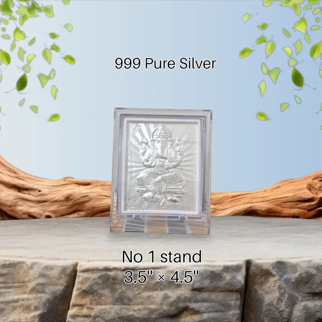 999 Pure Silver Ganesh Idol Coin With Premium Display Stand