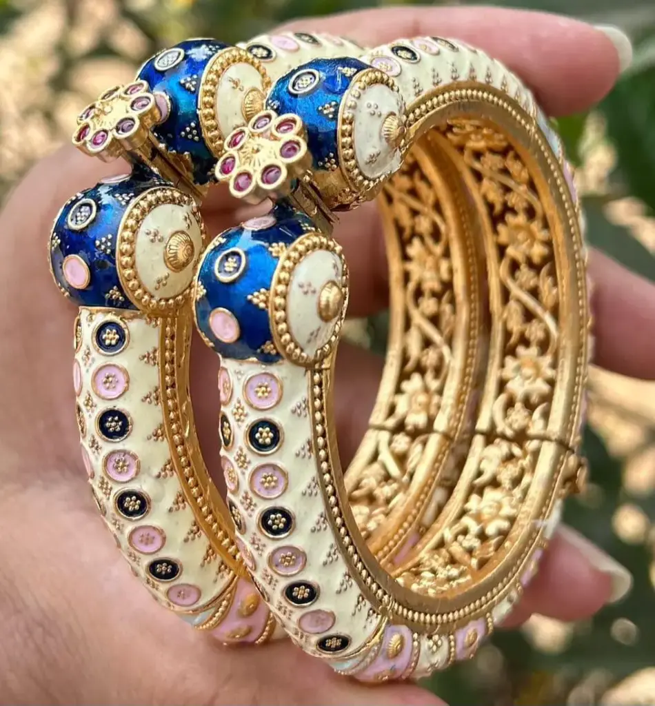 Designer Ruby & White Enamel Bangle Set