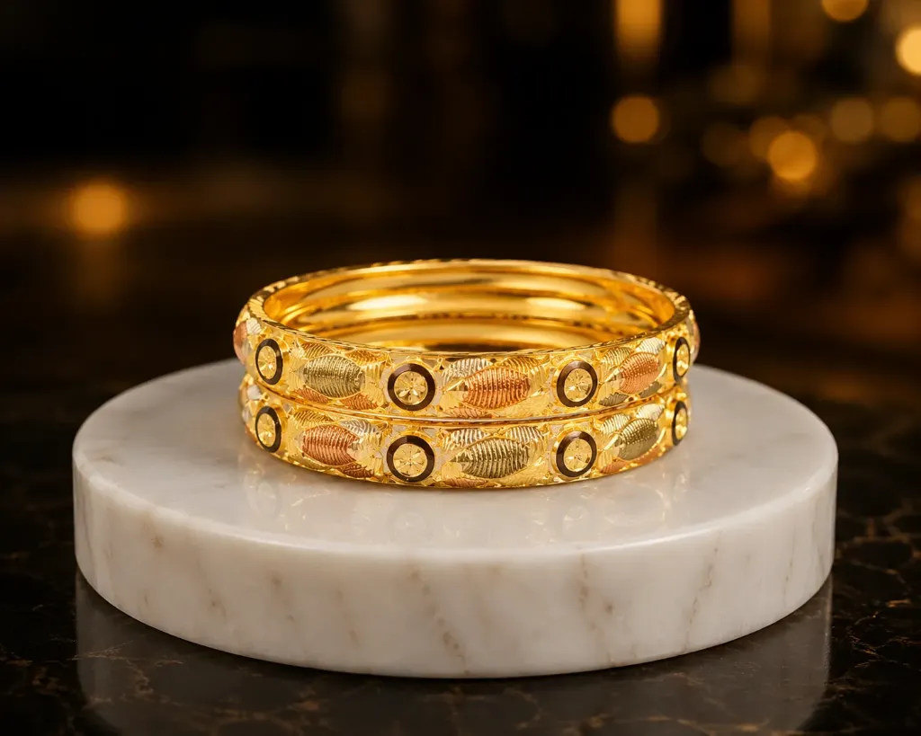 1GM Gold Forming Designer Bangles  Tri Color (Set of 2)