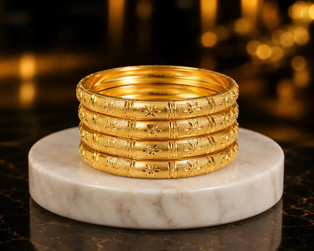 1GM Gold Forming Bangles Floral Design (Set of 4)