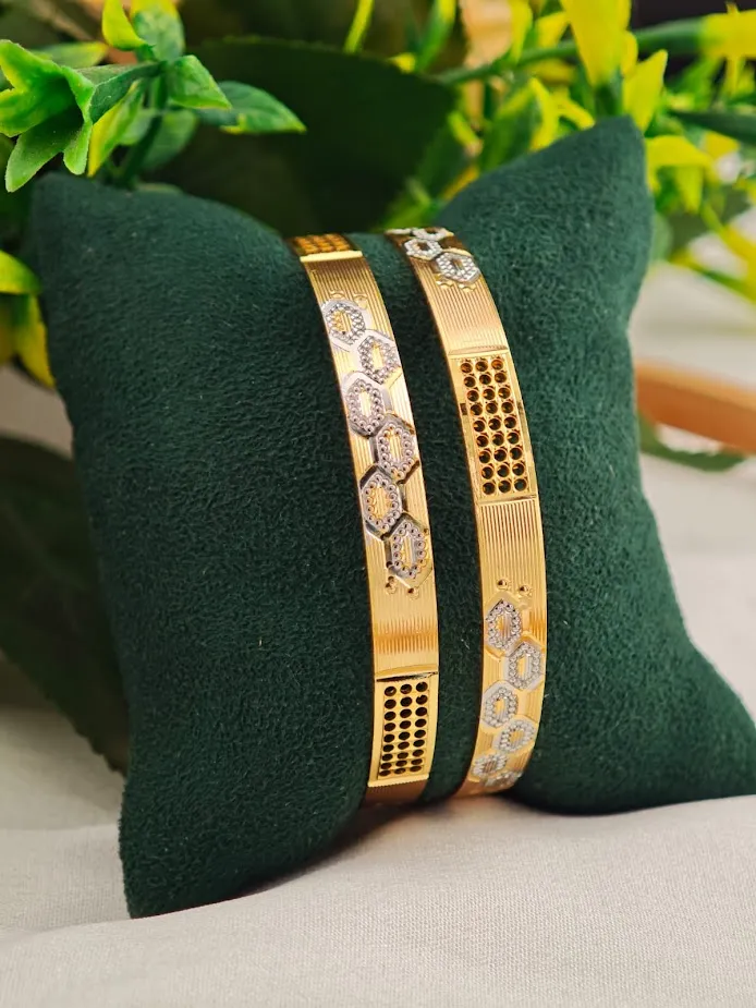 24K Gold Polish CNC Bangles (2 Pcs)