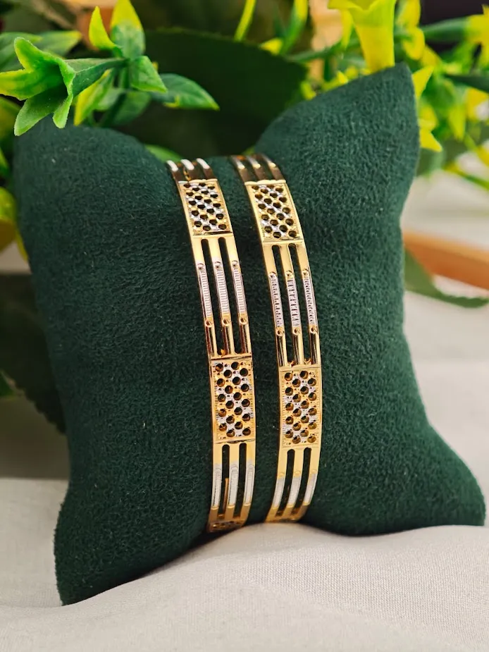 24K Gold Polish CNC Bangles (2 Pcs)