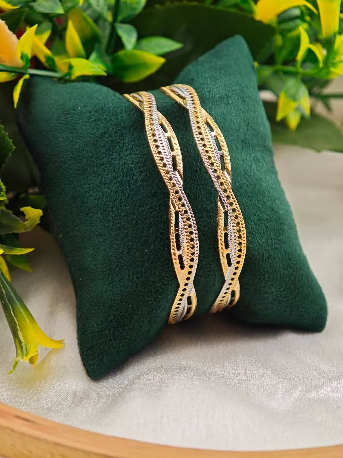 24K Gold Polish CNC Bangles (2 Pcs)